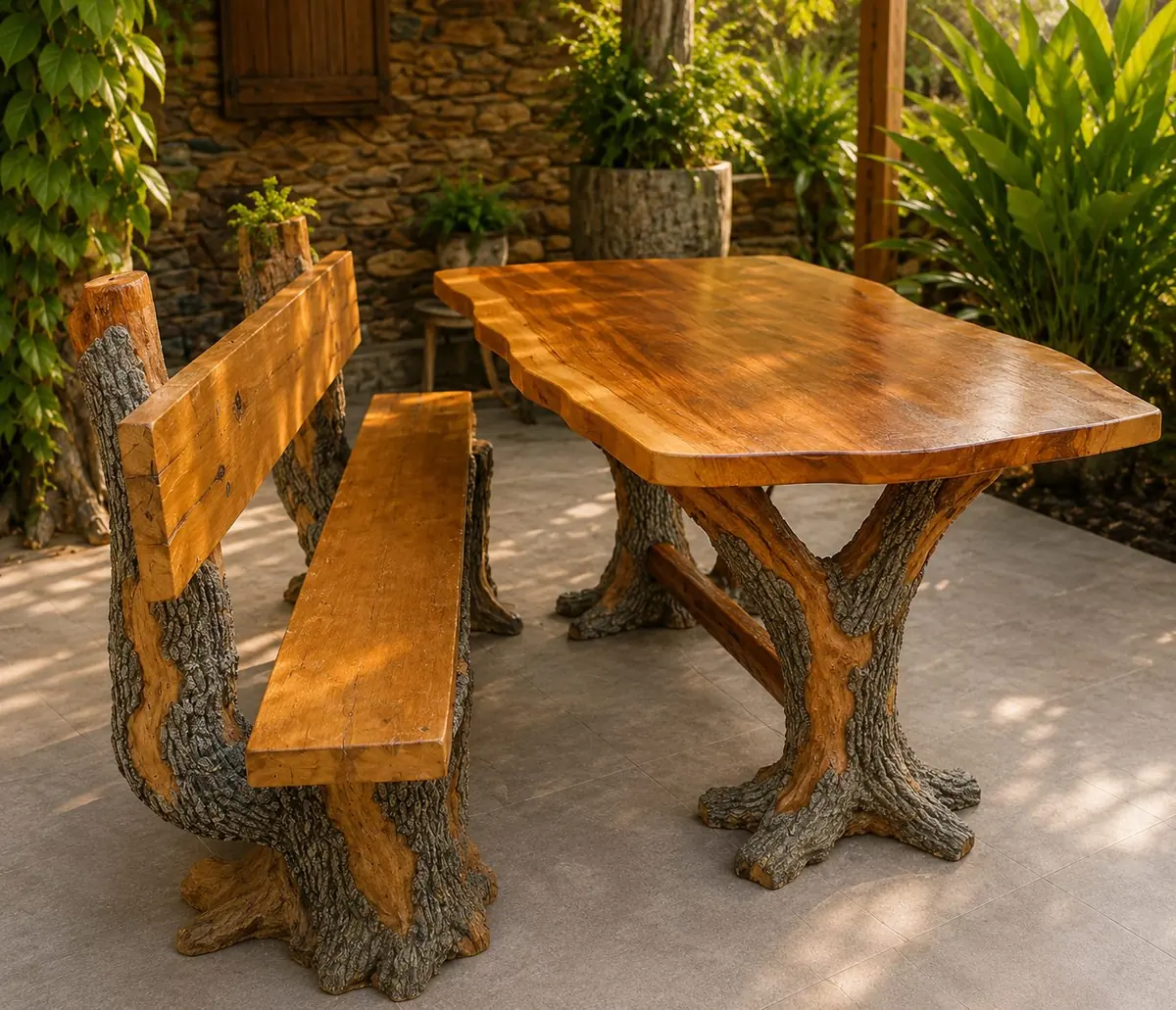 Conjunto de mesa e bancos artesanais