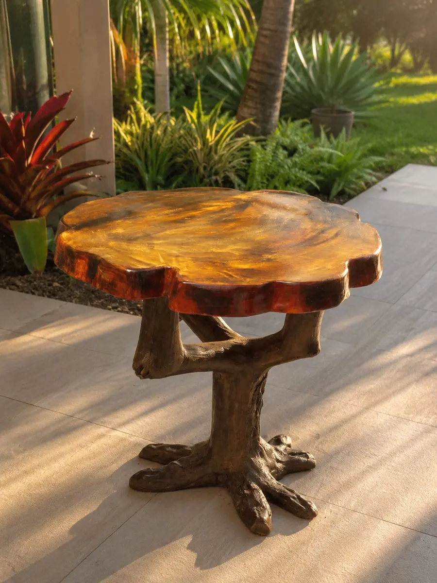Mesa rústica artesanal em concreto