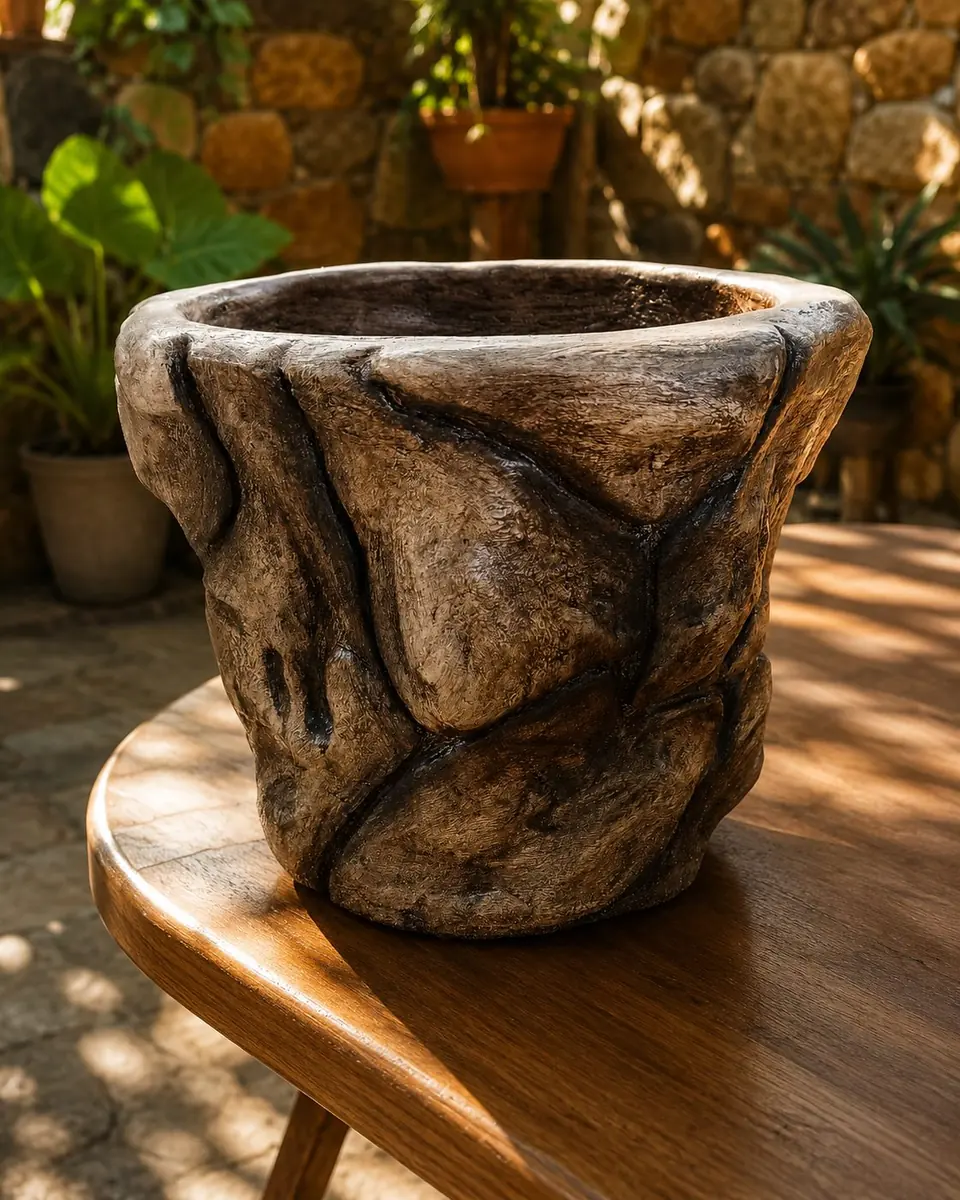 Vasos artesanais em ambiente rústico